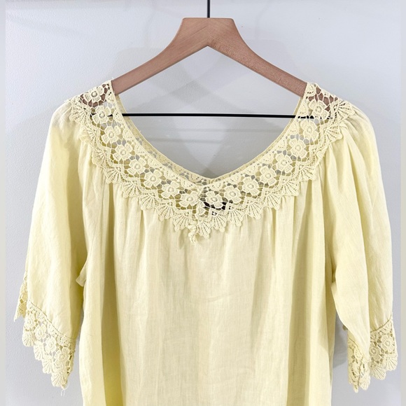 Piazza Roma Crochet Detail Linen Tunic Yellow Size Large - Picture 2 of 5